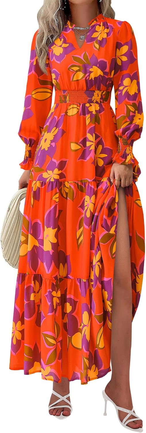 PRETTYGARDEN Women's Floral Maxi Dress Fall A Line Wedding Guest Dresses