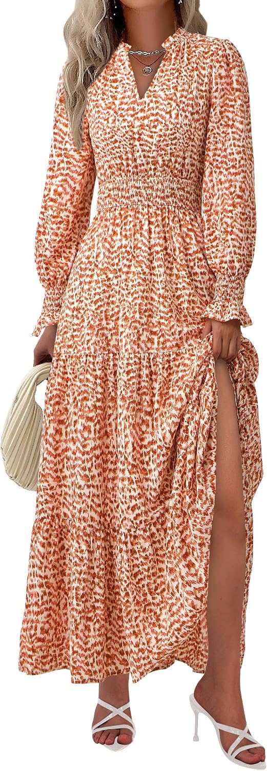 PRETTYGARDEN Women's Floral Maxi Dress Fall A Line Wedding Guest Dresses