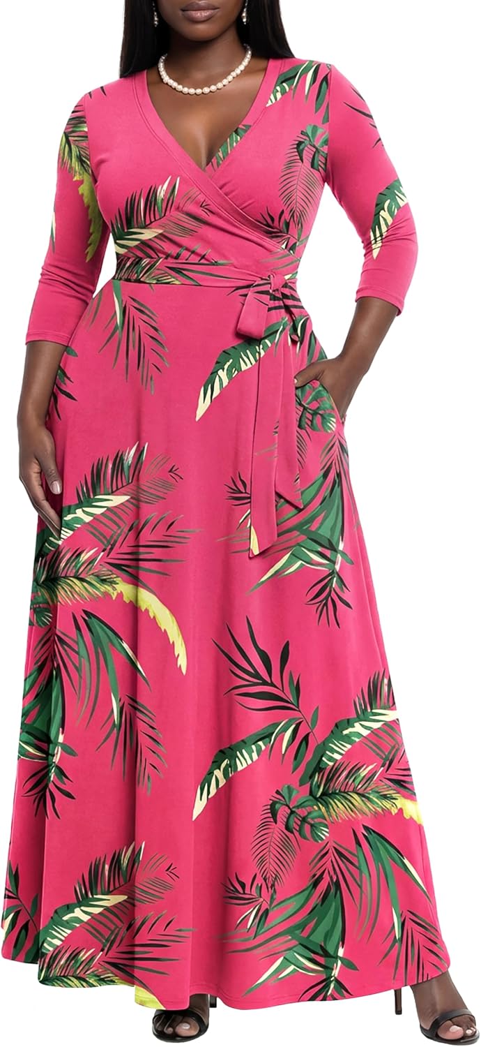 AOMONI Women's Maxi Dresses Summer Casual Wrap Tie Waist Long Dress