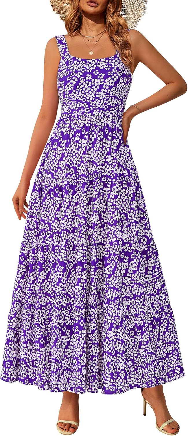 PRETTYGARDEN Womens 2026 Summer Dresses Fashion Clothing Floral Maxi Dress Ruffle Long Flowy Boho Beach Vacation Sundresses