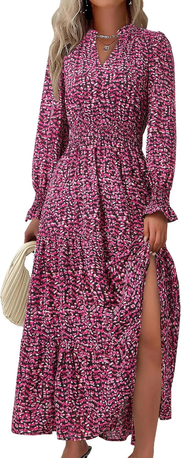 PRETTYGARDEN Women's Floral Maxi Dress Fall A Line Wedding Guest Dresses