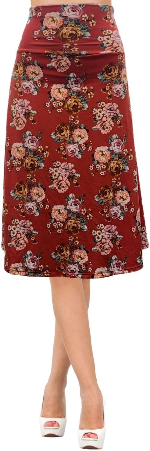 Women's A-Line Foldover Lightweight Flare Midi Pull On Closure Skirt