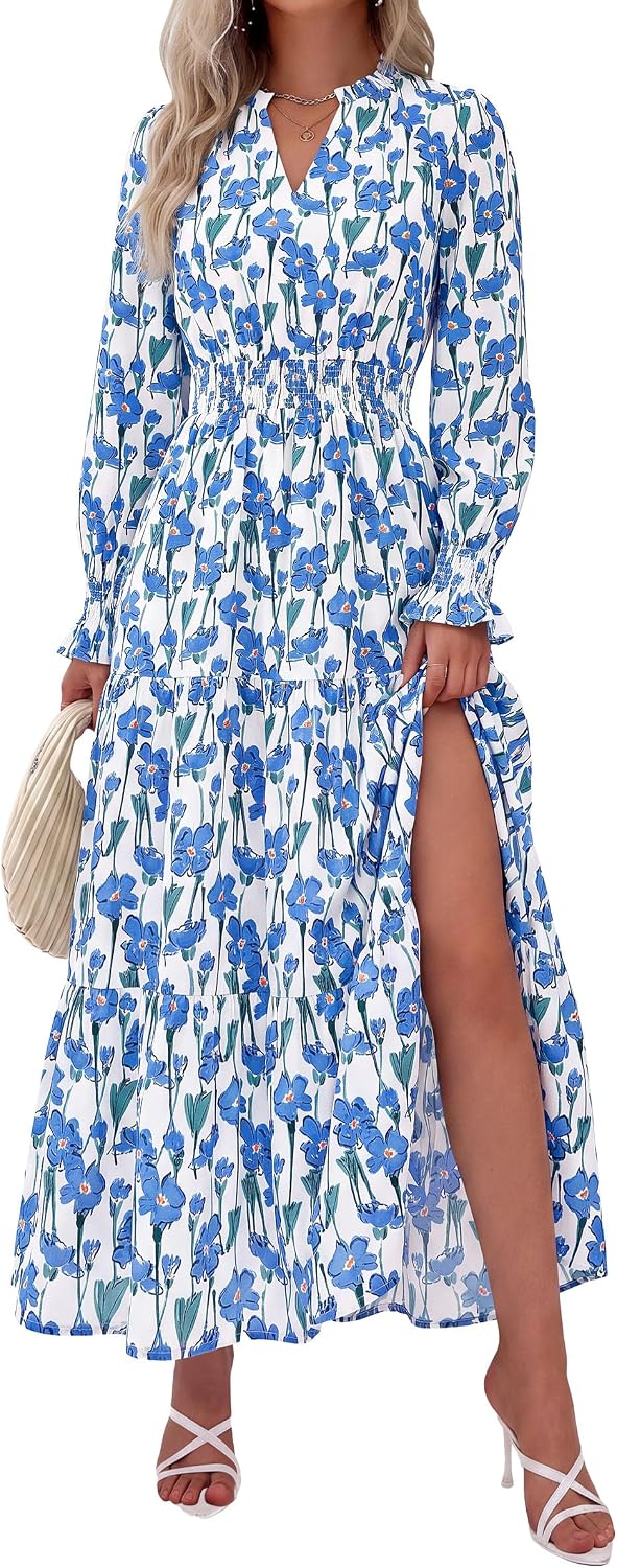 PRETTYGARDEN Women's Floral Maxi Dress Fall A Line Wedding Guest Dresses