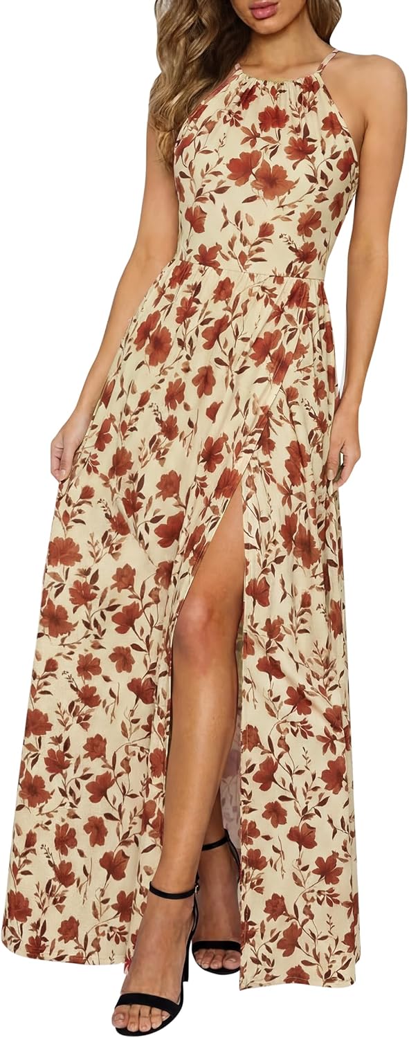 KILIG Women's Summer Floral Beach Flowy Split Maxi Long Dresses