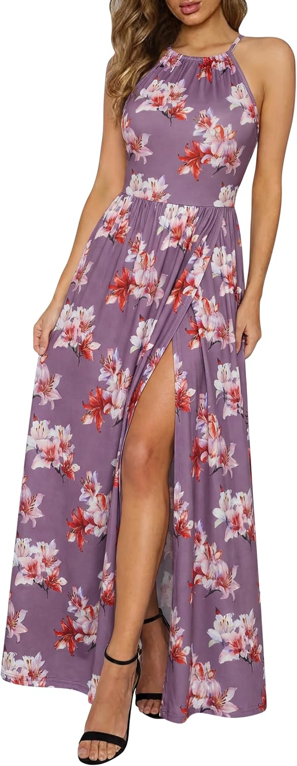KILIG Women's Summer Floral Beach Flowy Split Maxi Long Dresses