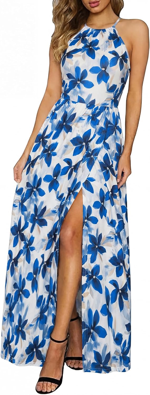 KILIG Women's Summer Floral Beach Flowy Split Maxi Long Dresses