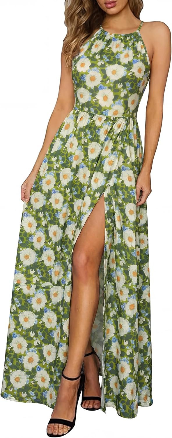 KILIG Women's Summer Floral Beach Flowy Split Maxi Long Dresses