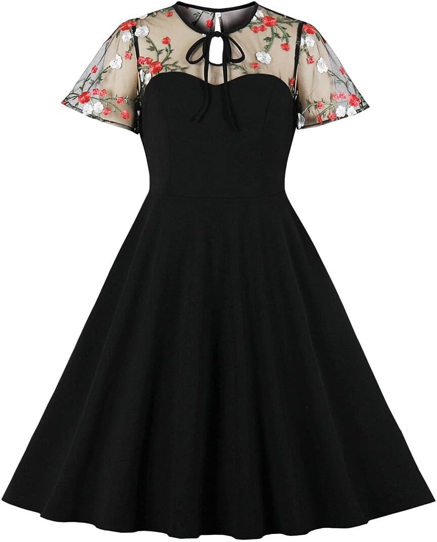 Women's Vintage Polka Dot 1950s Audrey Retro Rockabilly Prom Dress 50's 60's A-Line Cocktail Party Swing Dress