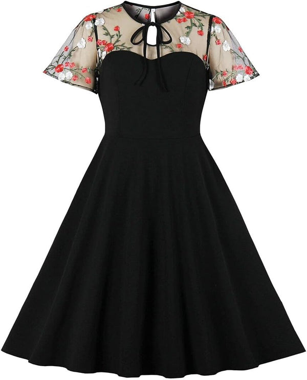 Women's Vintage Polka Dot 1950s Audrey Retro Rockabilly Prom Dress 50's 60's A-Line Cocktail Party Swing Dress