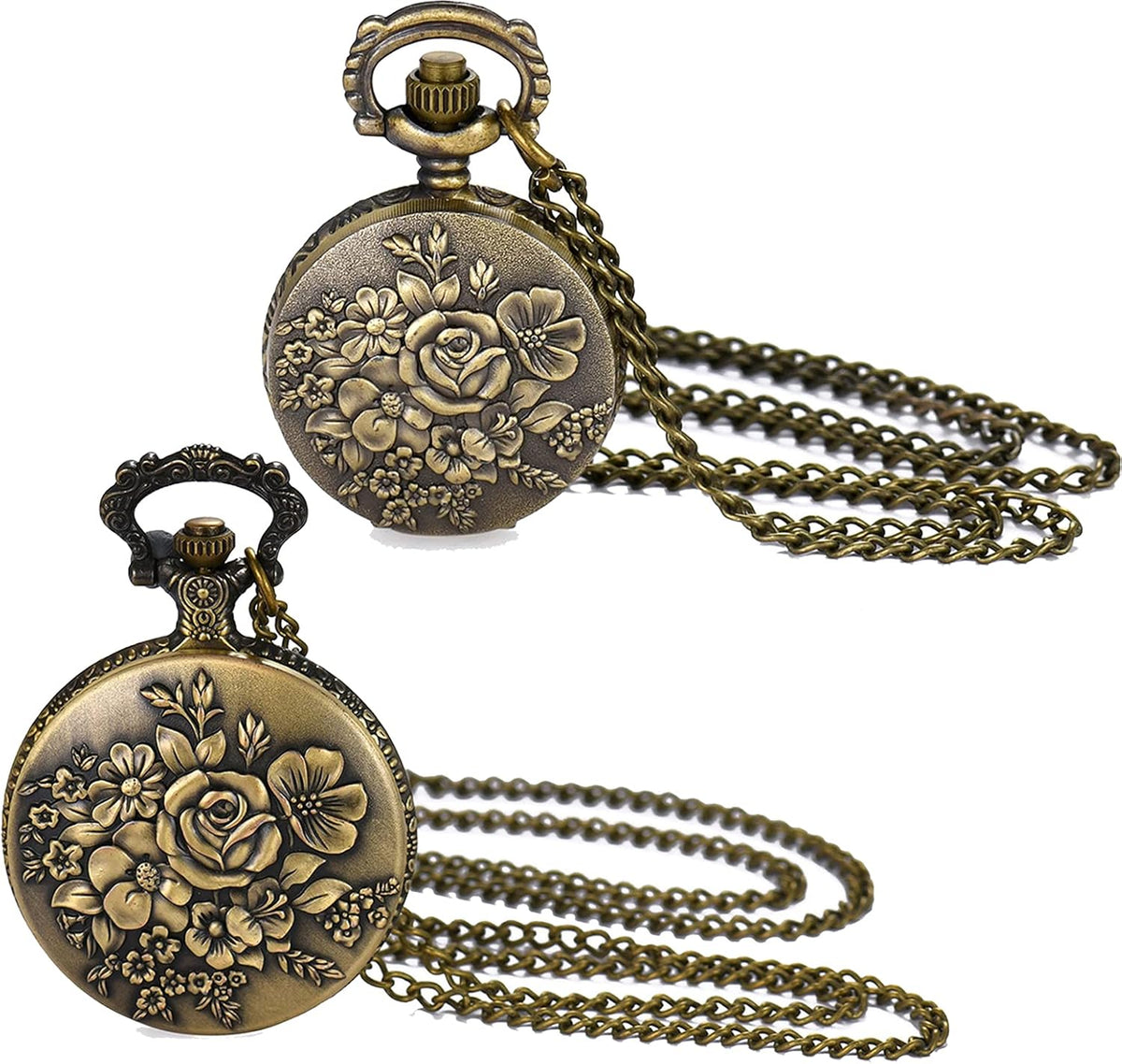 Bronze Flower Pocket Watch: Retro Vintage Pendant Watch with