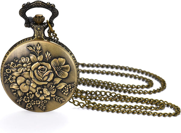 Bronze Flower Pocket Watch: Retro Vintage Pendant Watch with