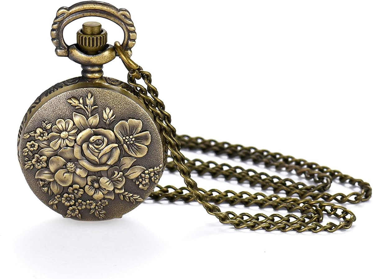 Bronze Flower Pocket Watch: Retro Vintage Pendant Watch with