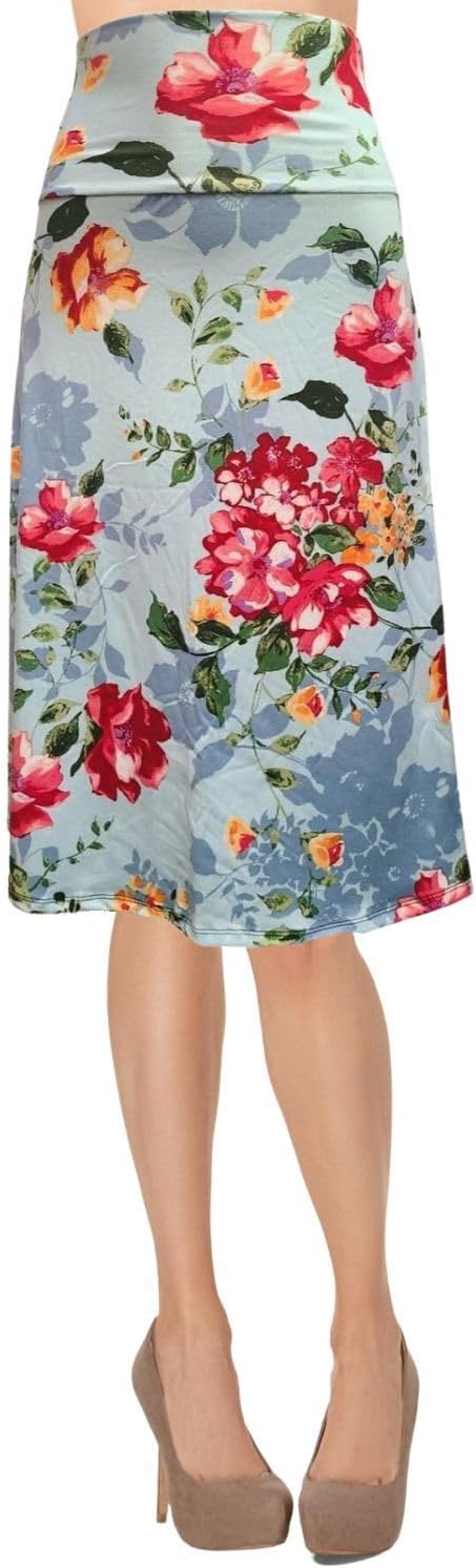 Women's A-Line Foldover Lightweight Flare Midi Pull On Closure Skirt