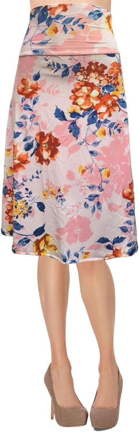 Women's A-Line Foldover Lightweight Flare Midi Pull On Closure Skirt