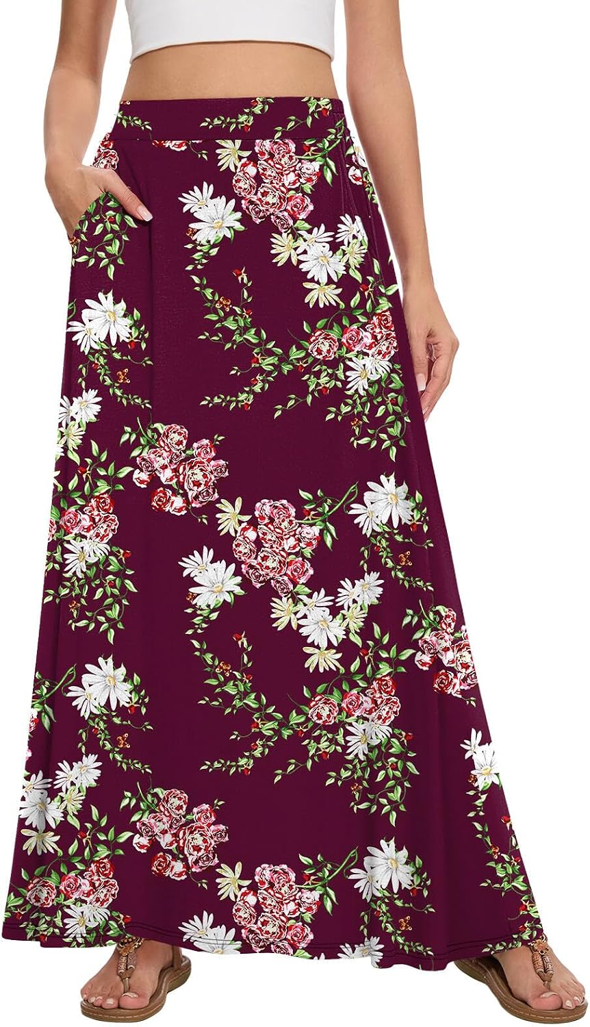 Womens Maxi Skirt Long Flowy Summer A-Line High Waist Skirts