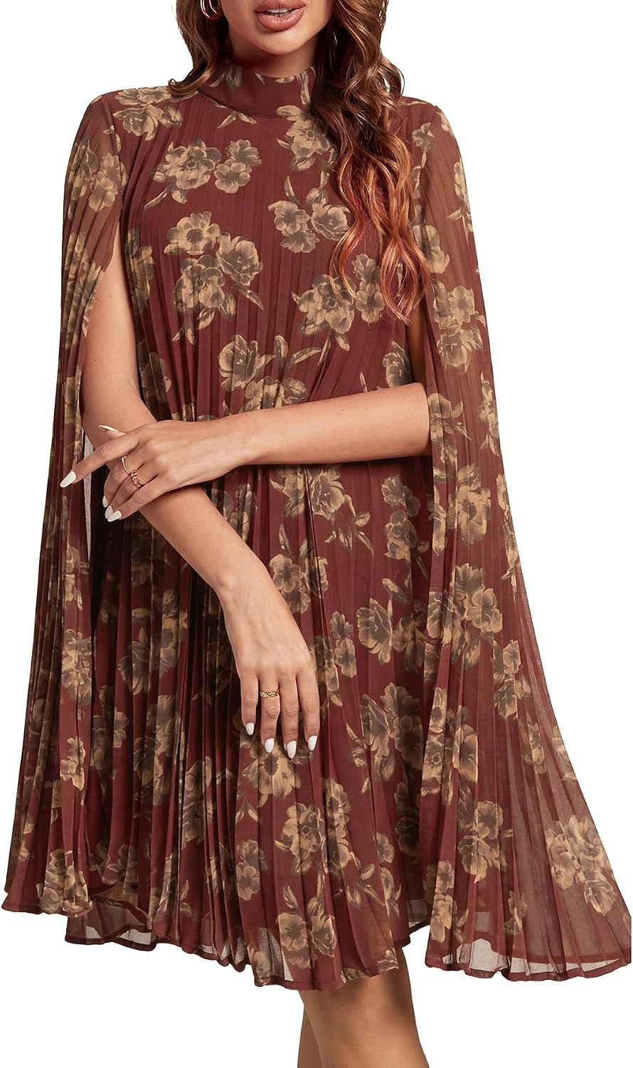 Women's Cloak Sleeve Party Midi Dress