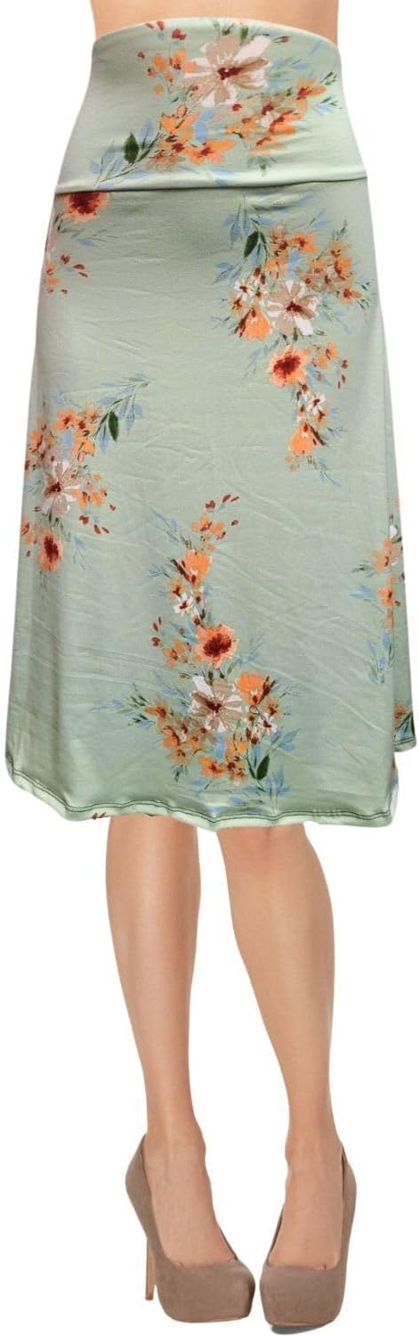 Women's A-Line Foldover Lightweight Flare Midi Pull On Closure Skirt