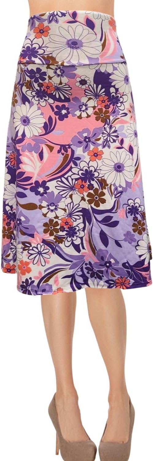 Women's A-Line Foldover Lightweight Flare Midi Pull On Closure Skirt