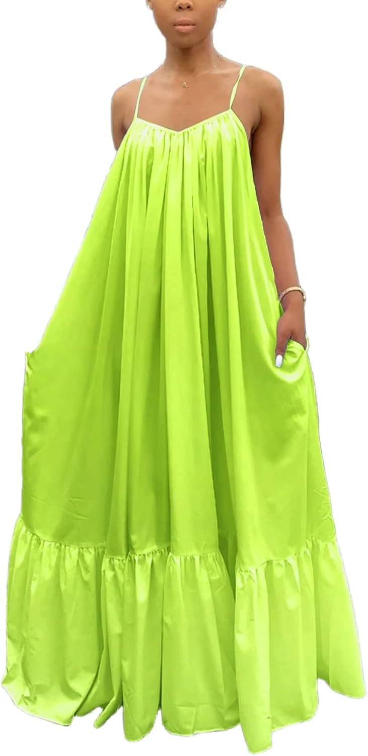 Women's Spaghetti Strap Oversized Loose Beach Long Maxi Swing Dress