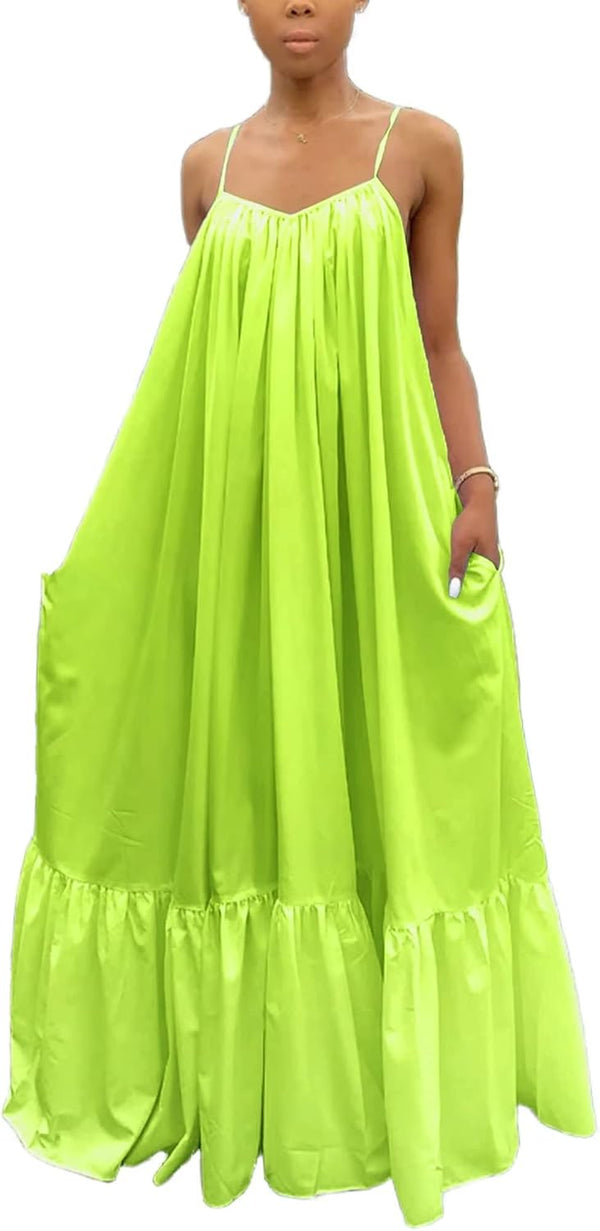 Women's Spaghetti Strap Oversized Loose Beach Long Maxi Swing Dress