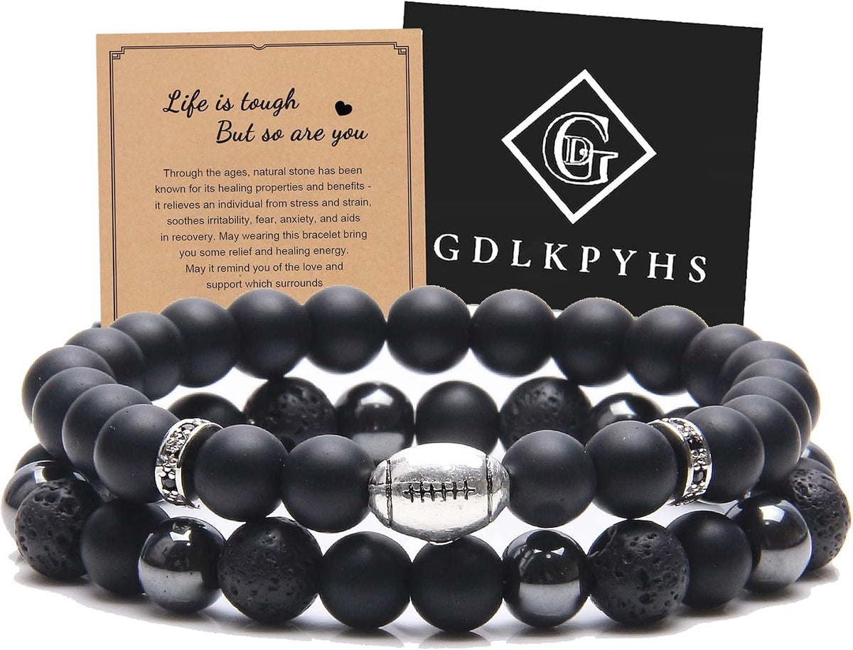Black Obsidian Bracelet for Men - Black Tourmaline Beaded Bracelets - Mens Bracelet Set 8MM Black Onyx Hematite Lava Stone Beads Triple Protection Bracelet for Men Women Gifts