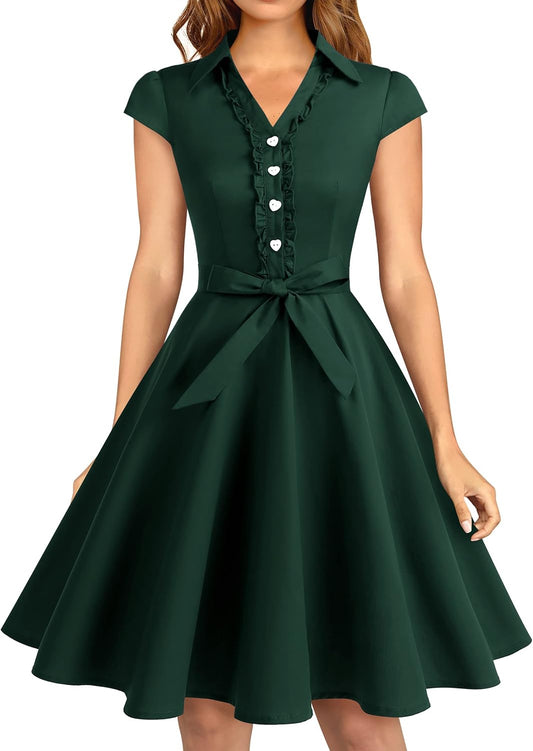 Wedtrend Women's 1950s Rockabilly Cap Sleeve Vintage Swing Cocktail Dress | Fit and Flare Knee Length,Flowy A-Line 1940s Dresses for Women, Outfit For Church, Wedding Guest, Tea Party, Work and Date