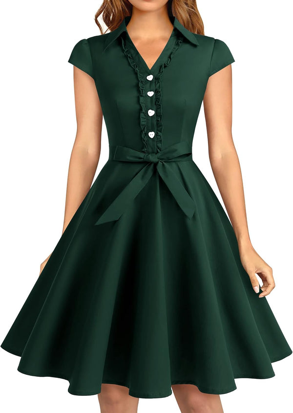 Wedtrend Women's 1950s Rockabilly Cap Sleeve Vintage Swing Cocktail Dress