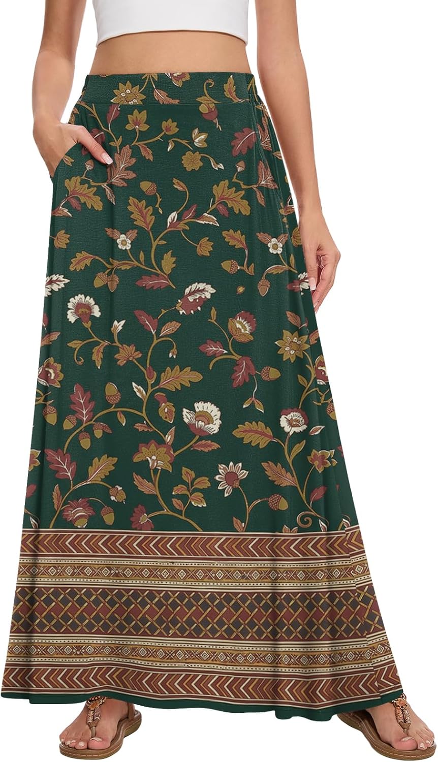 Womens Maxi Skirt Long Flowy Summer A-Line High Waist Skirts