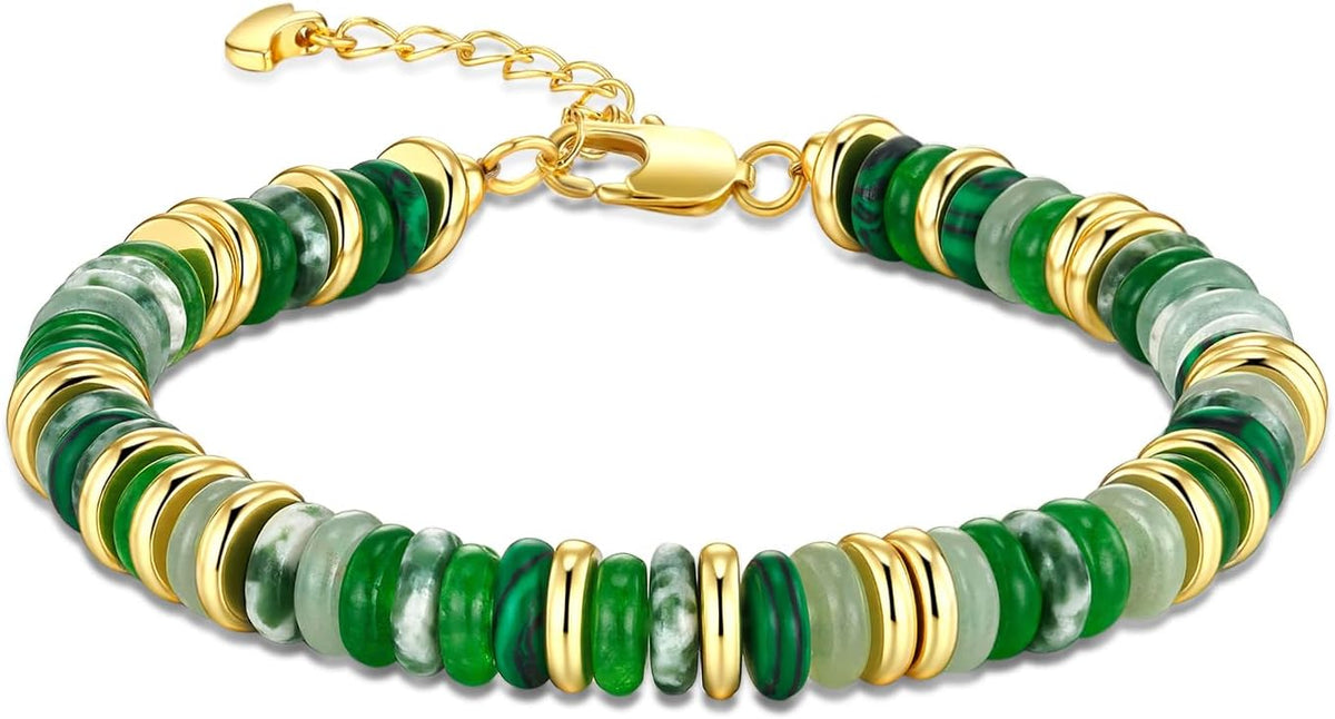 SNGIA Colorful 18K Gold Plated Bracelets for Women, Stack Bangle Beaded Stone Jewelry Accessories Set for Woman, Trendy Fashion Jewelry Gifts