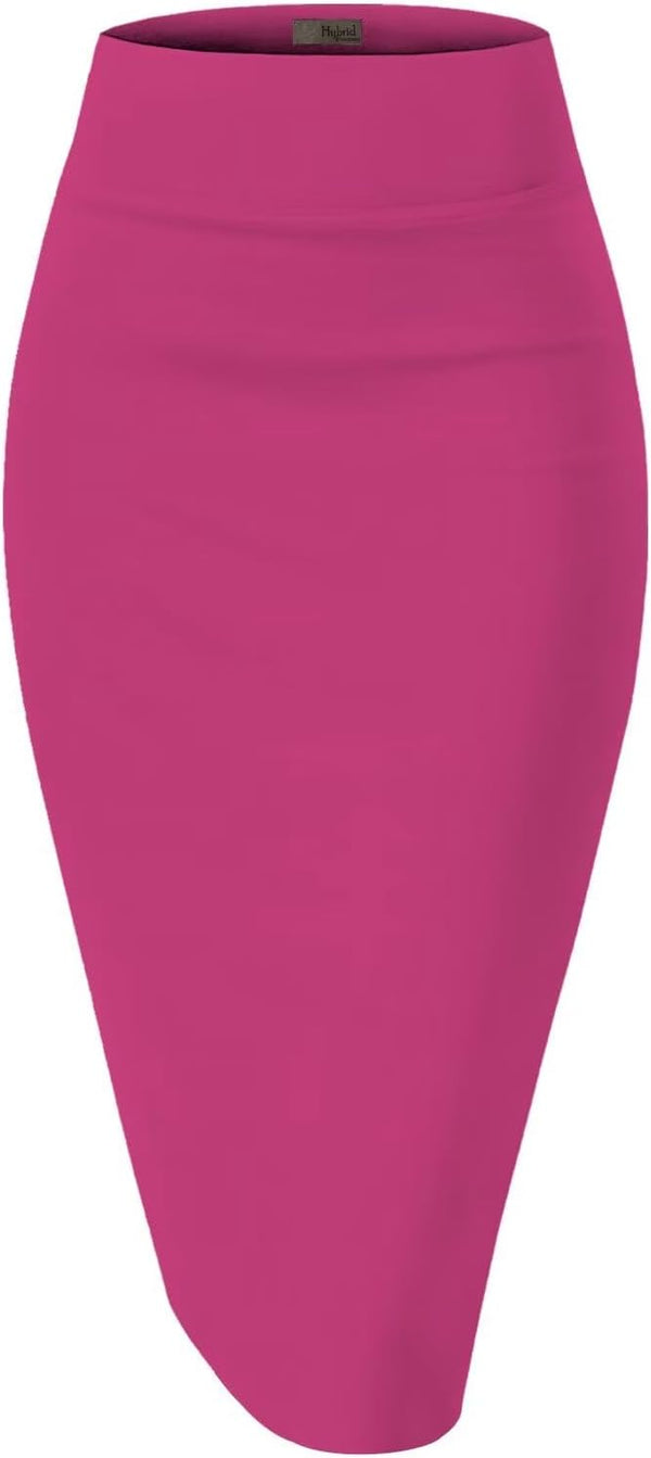Hybrid & Company Women's Premium Nylon Ponte Stretch High Waist Pencil Suit Skirt Below Knee