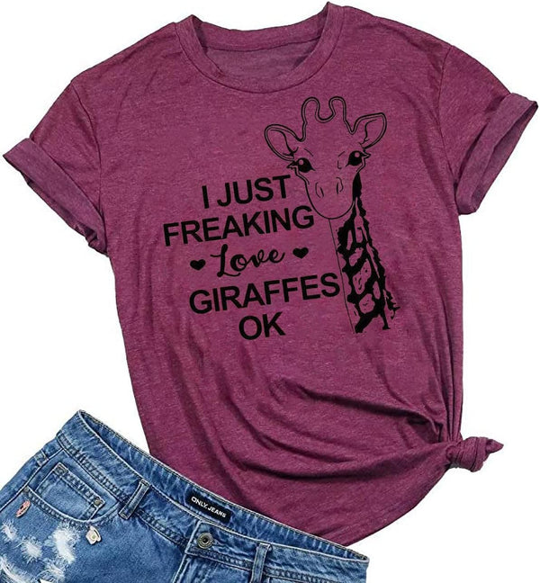 Beopjesk Womens Summer Giraffe Printed T-Shirt Funny Cute Animal Graphic Tees Tops