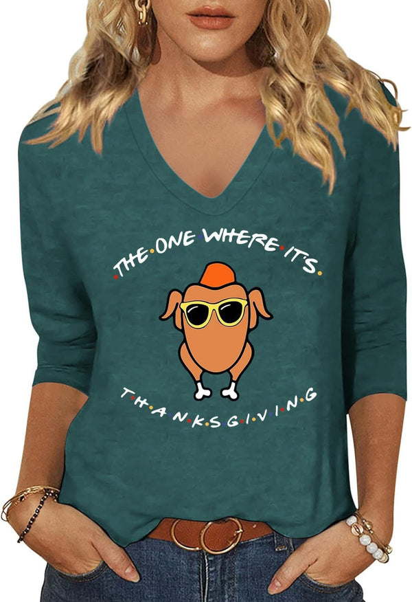 Womens Fall Halloween 3/4 Sleeve V Neck Shirts