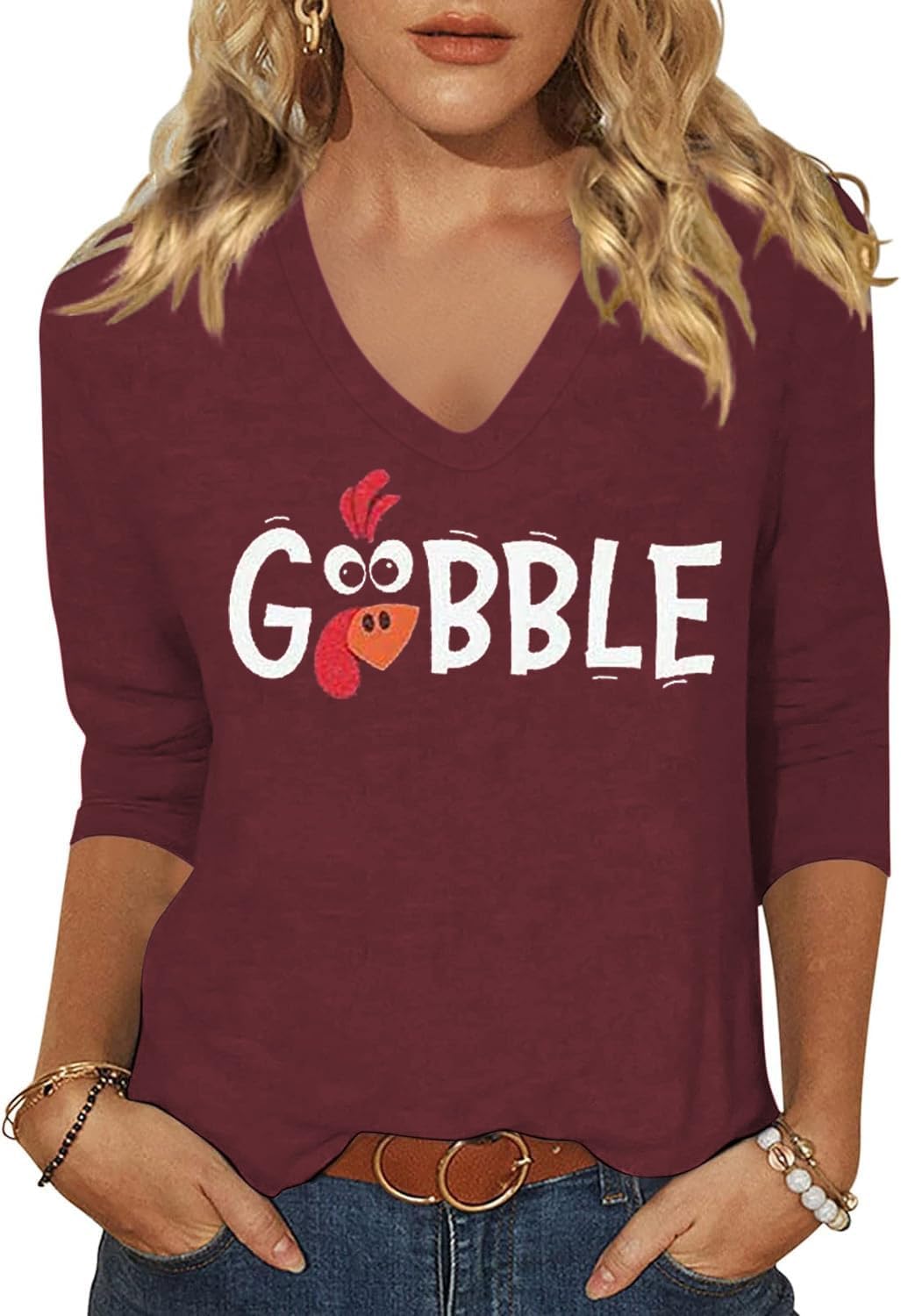 Womens Fall Halloween 3/4 Sleeve V Neck Shirts