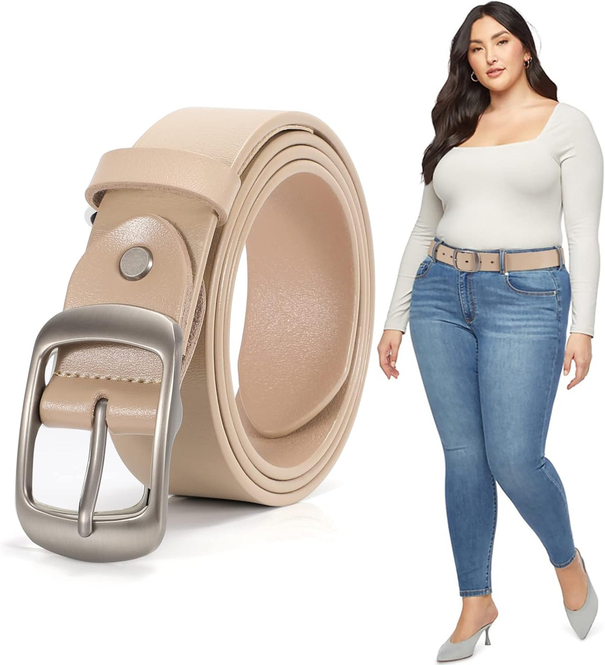 Plus Size Women Leather Belt Black Casual Waist Belt For