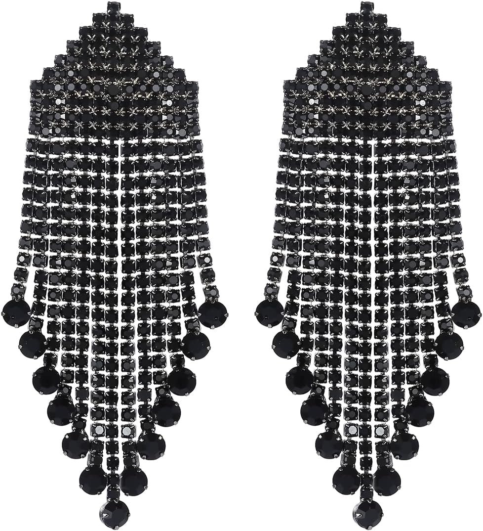 Vintage Floral Teardrop Butterfly Wing Black Austrian Crystal Drop Dangle Earrings for Women Bride Gift