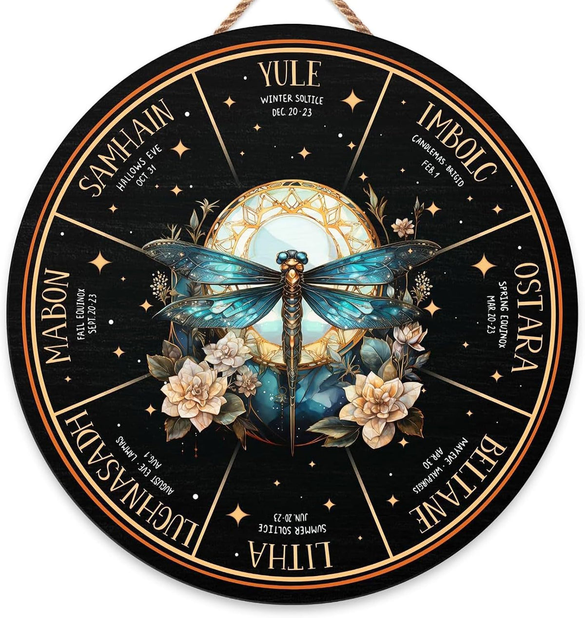 RIVEENY Wheel Of The Year Wall Hanging，12"Wheel Of The Year Wood Sign, Sabbats Pagan Witch Sign, Wiccan Holidays, Wicca Calendar, Yule Altar, Celestial Sign (GJ017)
