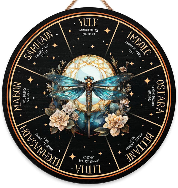 RIVEENY Wheel Of The Year Wall Hanging，12"Wheel Of The Year Wood Sign, Sabbats Pagan Witch Sign, Wiccan Holidays, Wicca Calendar, Yule Altar, Celestial Sign (GJ017)