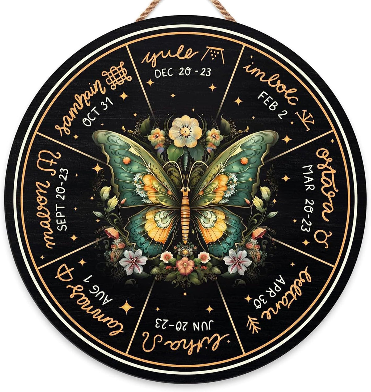 RIVEENY Wheel Of The Year Wall Hanging，12"Wheel Of The Year Wood Sign, Sabbats Pagan Witch Sign, Wiccan Holidays, Wicca Calendar, Yule Altar, Celestial Sign (GJ017)