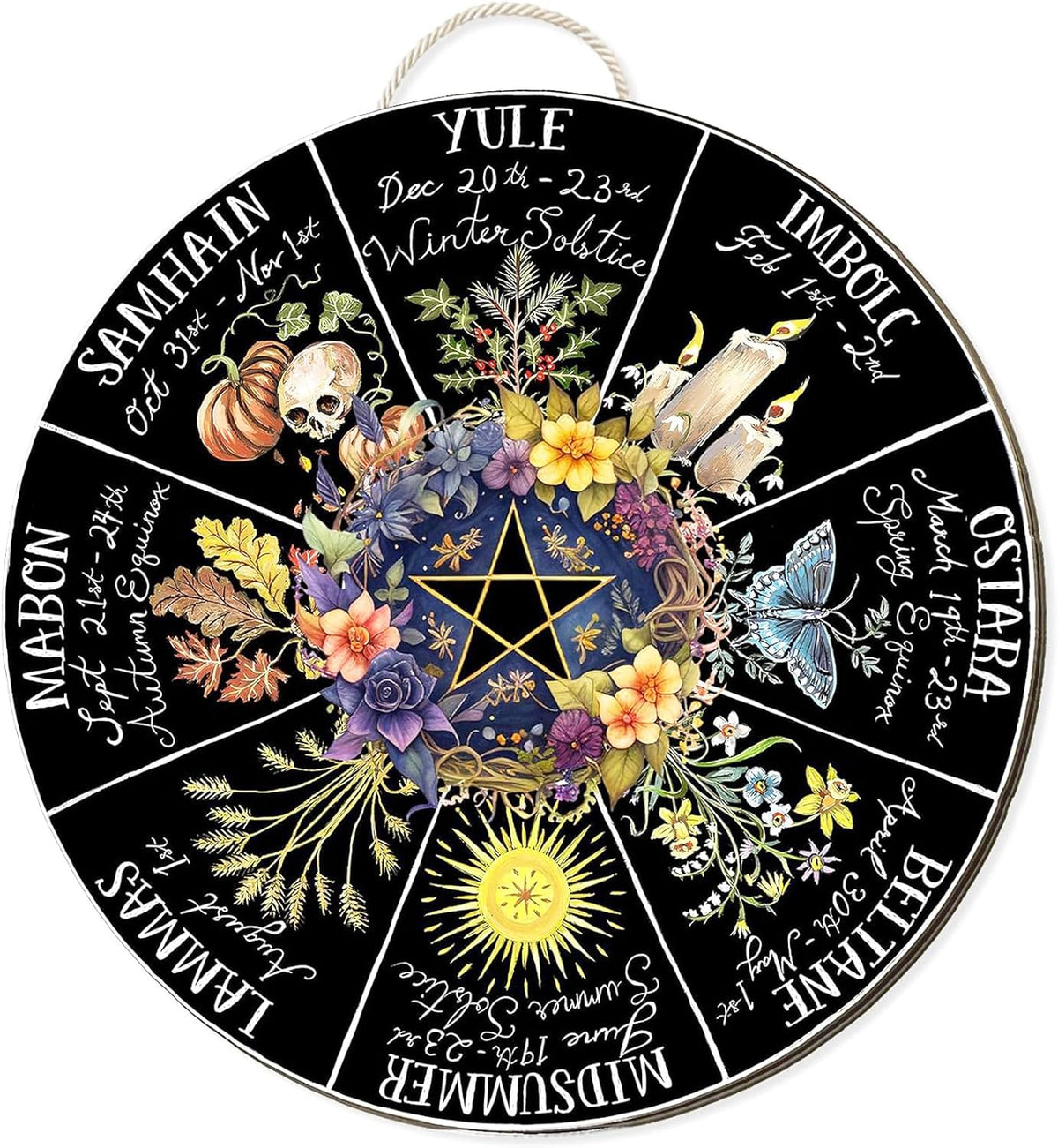 RIVEENY Wheel Of The Year Wall Hanging，12"Wheel Of The Year Wood Sign, Sabbats Pagan Witch Sign, Wiccan Holidays, Wicca Calendar, Yule Altar, Celestial Sign (GJ017)