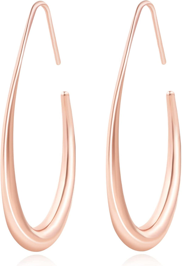 14k Plated Large Oval Pull-Through Hoop Earrings