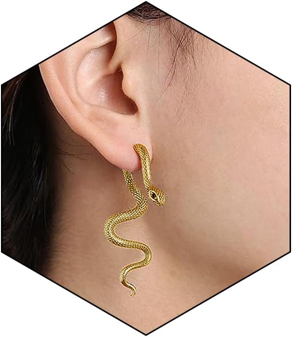 Vintage Goth Snake Earrings - Gold & Silver Snake Statement Jewelry for Women's Halloween