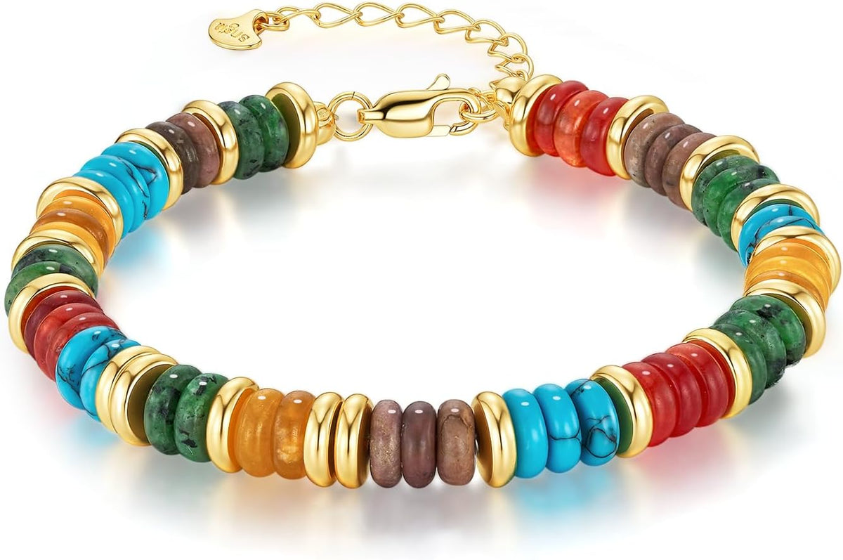 SNGIA Colorful 18K Gold Plated Bracelets for Women, Stack Bangle Beaded Stone Jewelry Accessories Set for Woman, Trendy Fashion Jewelry Gifts