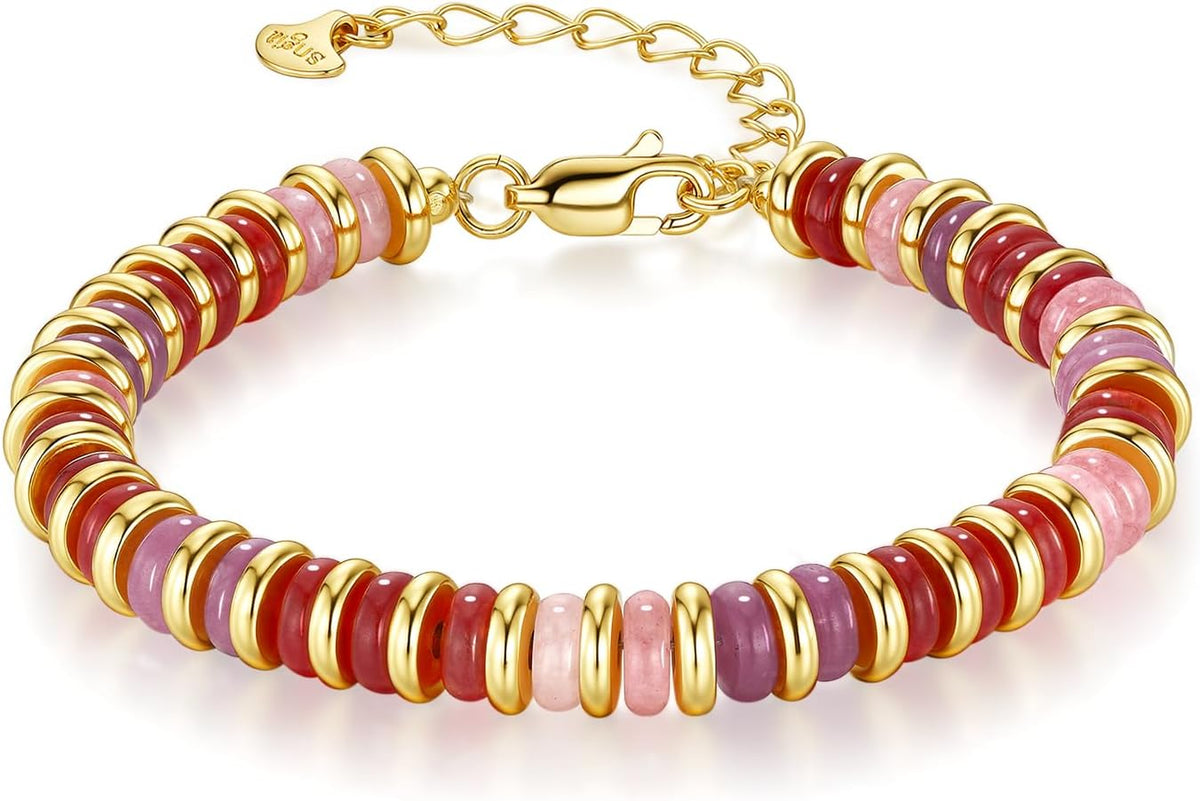 SNGIA Colorful 18K Gold Plated Bracelets for Women, Stack Bangle Beaded Stone Jewelry Accessories Set for Woman, Trendy Fashion Jewelry Gifts