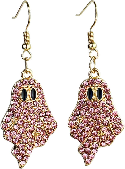 Halloween Pumpkin Ghost Earrings Sparkly Rhinestone Dangle Earring for Women