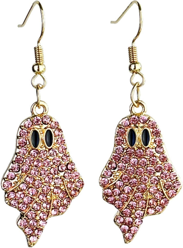 Halloween Pumpkin Ghost Earrings Sparkly Rhinestone Dangle Earring for Women