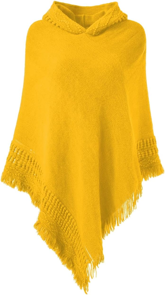Ferand Women's Witchy Hooded Knit Poncho with Fringe
