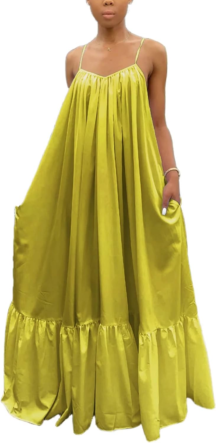 Women's Spaghetti Strap Oversized Loose Beach Long Maxi Swing Dress