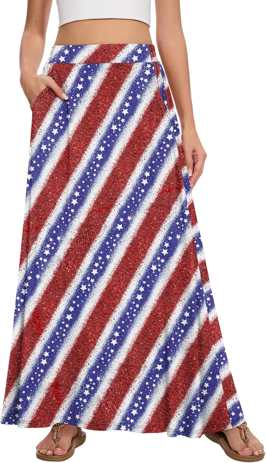 Womens Maxi Skirt Long Flowy Summer A-Line High Waist Skirts