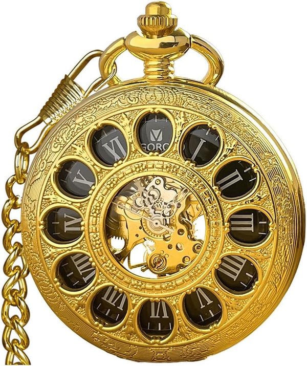 Mechanical Skeleton Pocket Watch with Chain