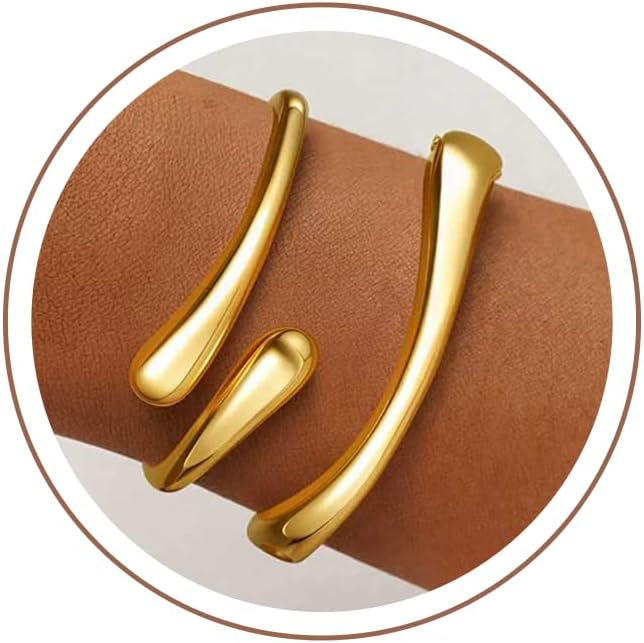 Gold Bracelets for Women Trendy, 18K Gold Plated Bangle Bracelet Set Chunky Twist Cuff Gold Bracelet Non Tarnish Waterproof Jewelry Gifts for Women
